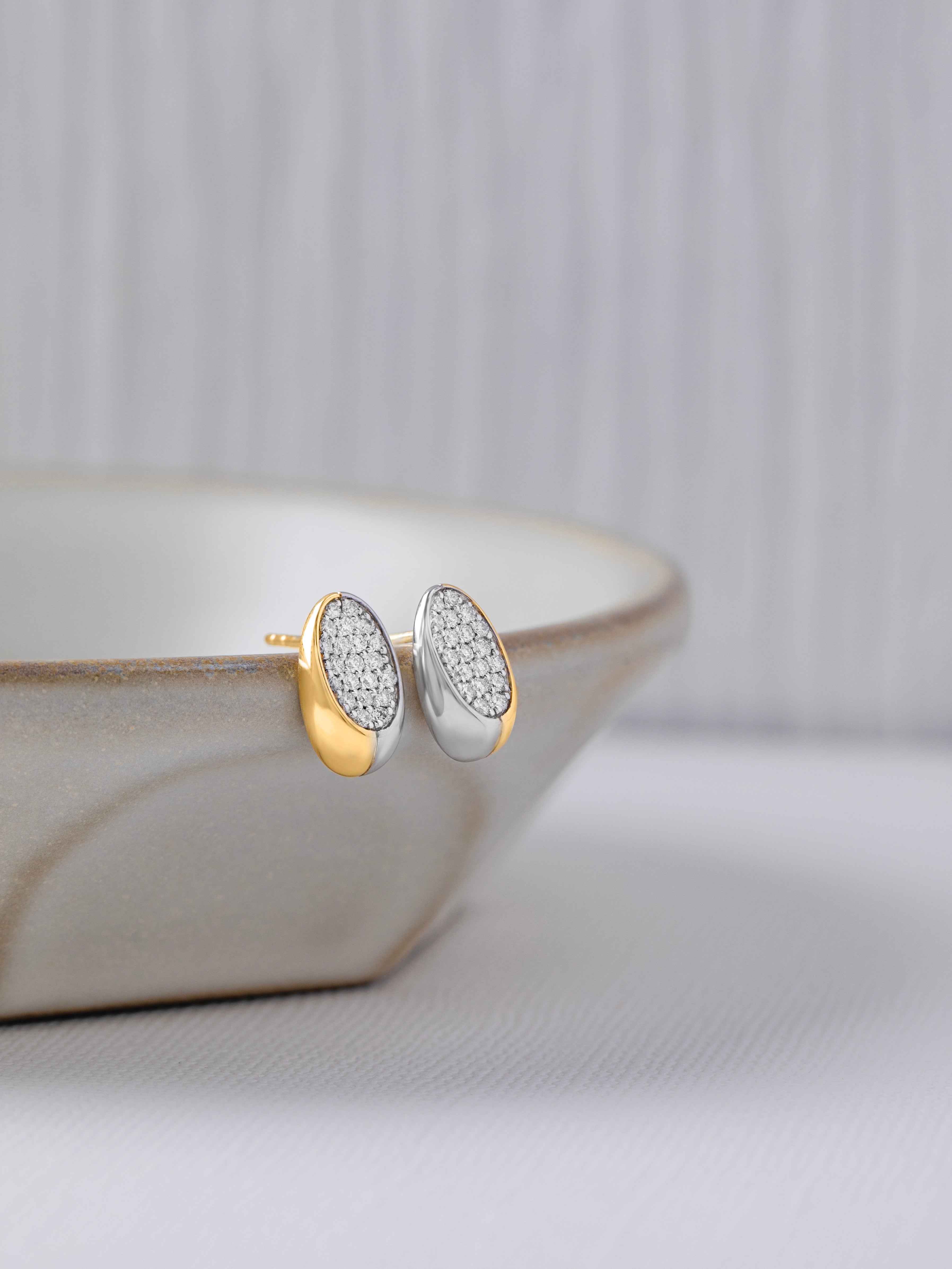 Two-Tone Oval Studs, 14K Solid Gold, 3/8 ct Lab Grown Diamond-4