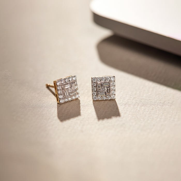 Cluster Square Diamond Studs, 14K Gold Vermeil, 1/2 ct Lab Grown Diamond-1