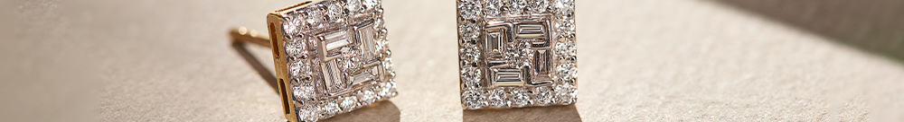 Cluster Square Diamond Studs, 14K Solid Gold, 1/2 ct Lab Grown Diamond-1