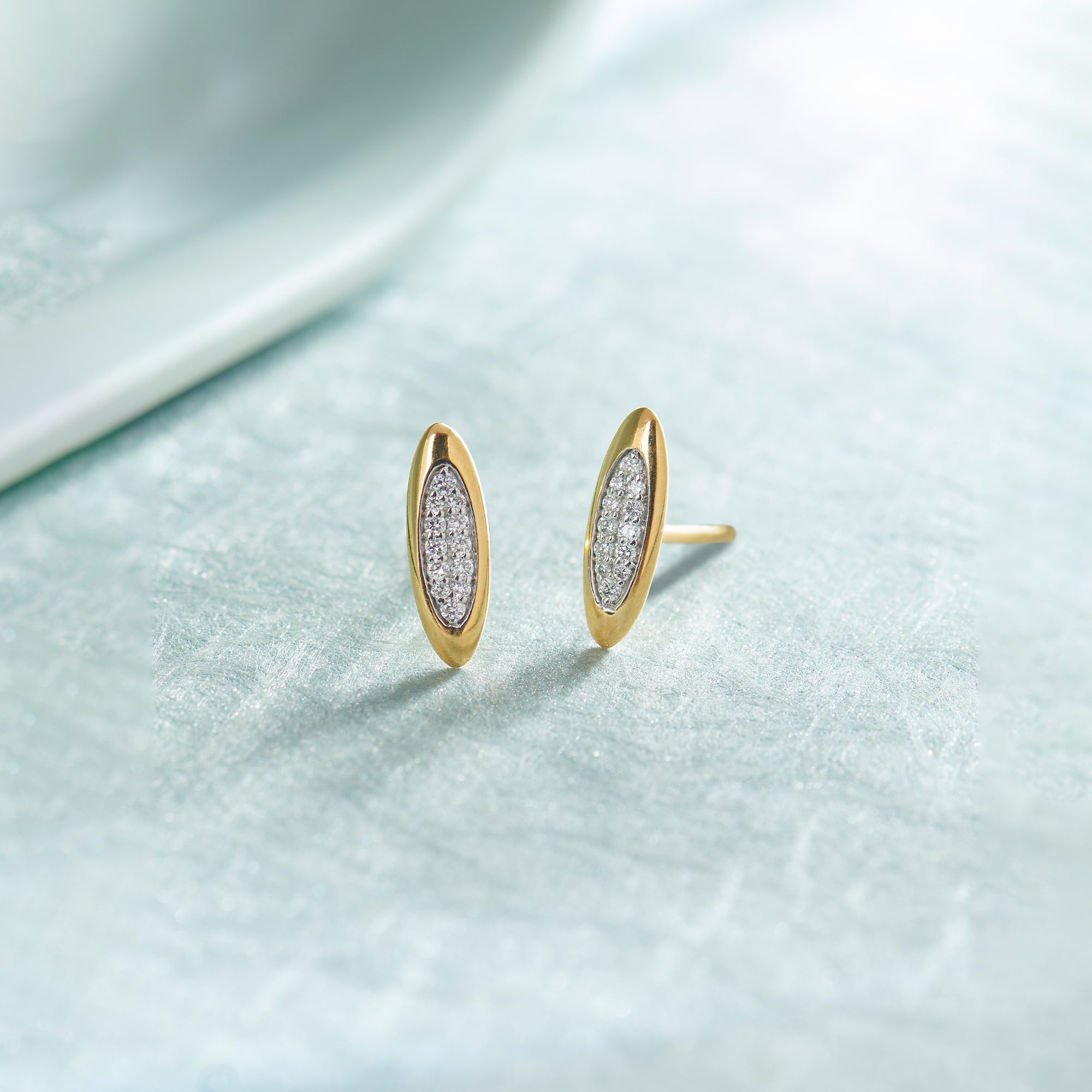 Sleek Oval Studs, 14K Gold Vermeil, 1/10 ct Lab Grown Diamond-1