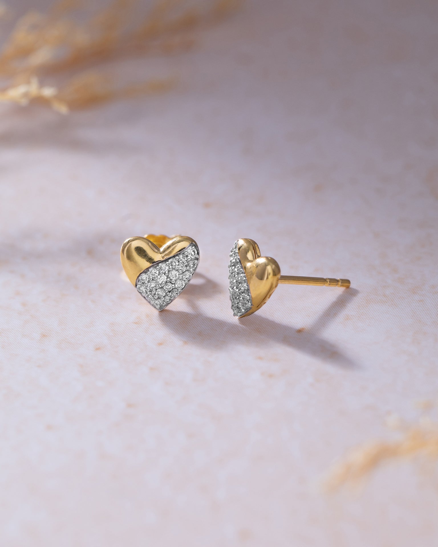 Soft Heart Diamond Studs, 14K Solid Gold, 1/5 ct Lab Grown Diamond-5