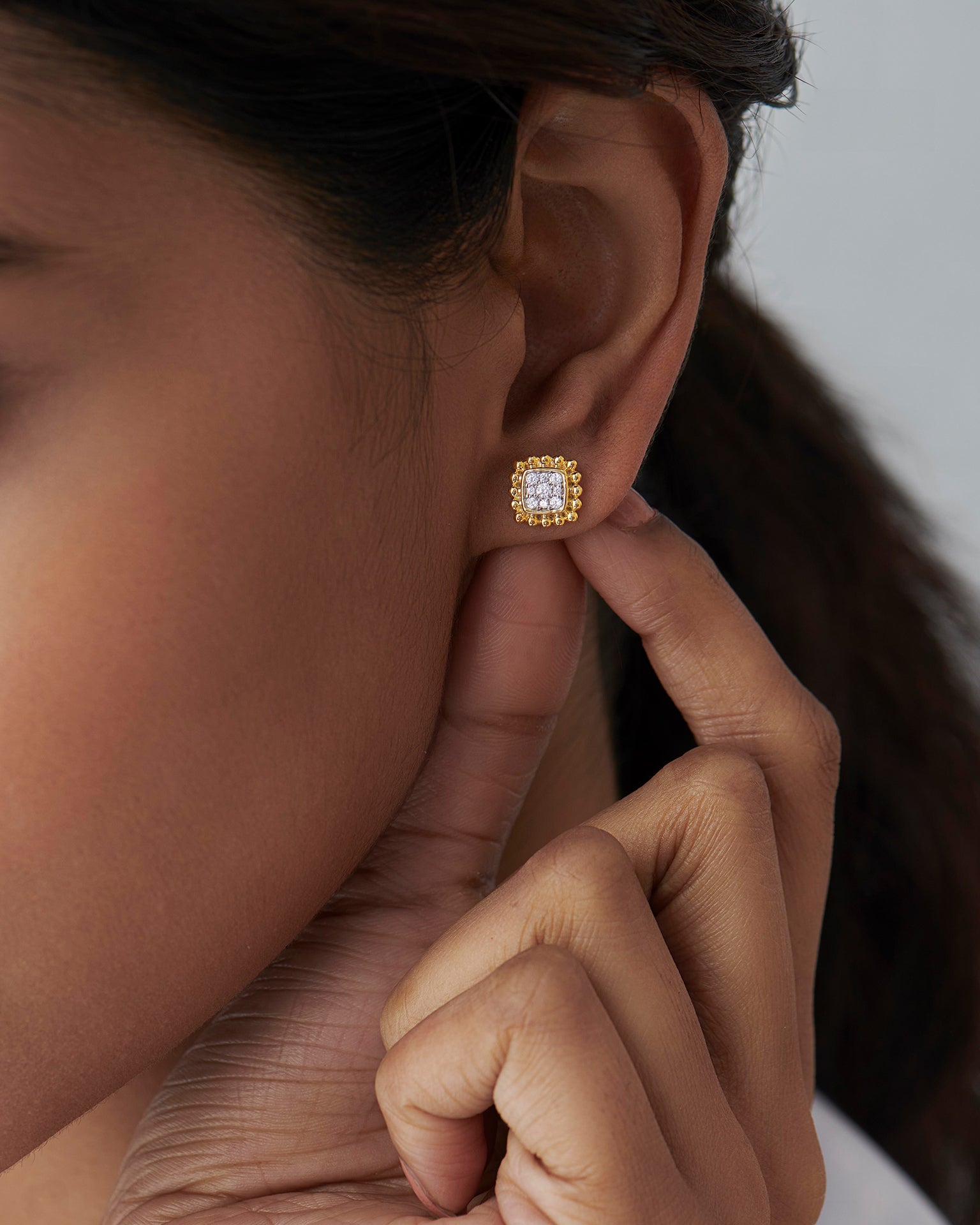 Beaded Halo Studs, 14K Solid Gold, 1/5 ct Lab Grown Diamond-4
