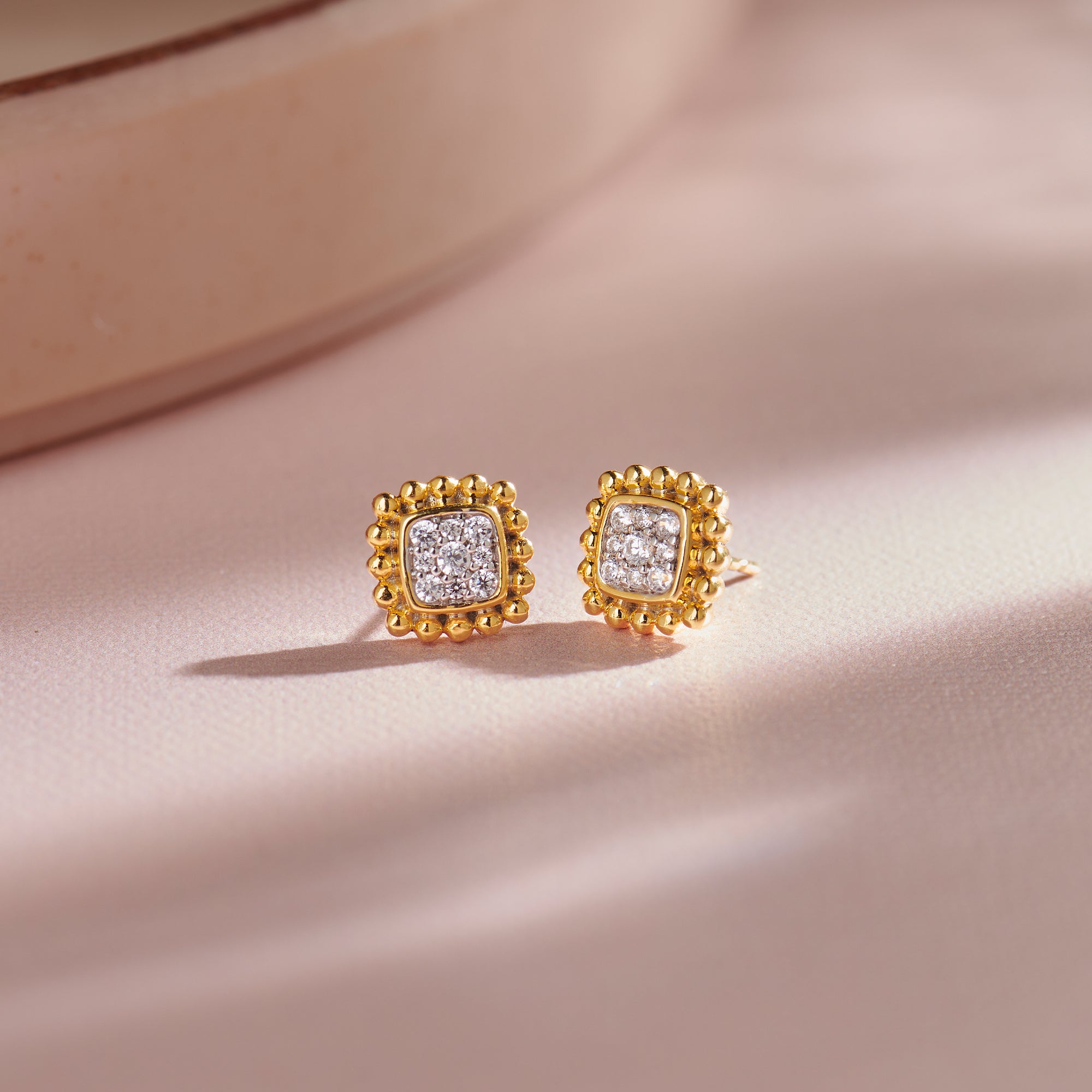 Beaded Halo Studs, 14K Gold Vermeil, 1/5 ct Lab Grown Diamond-1