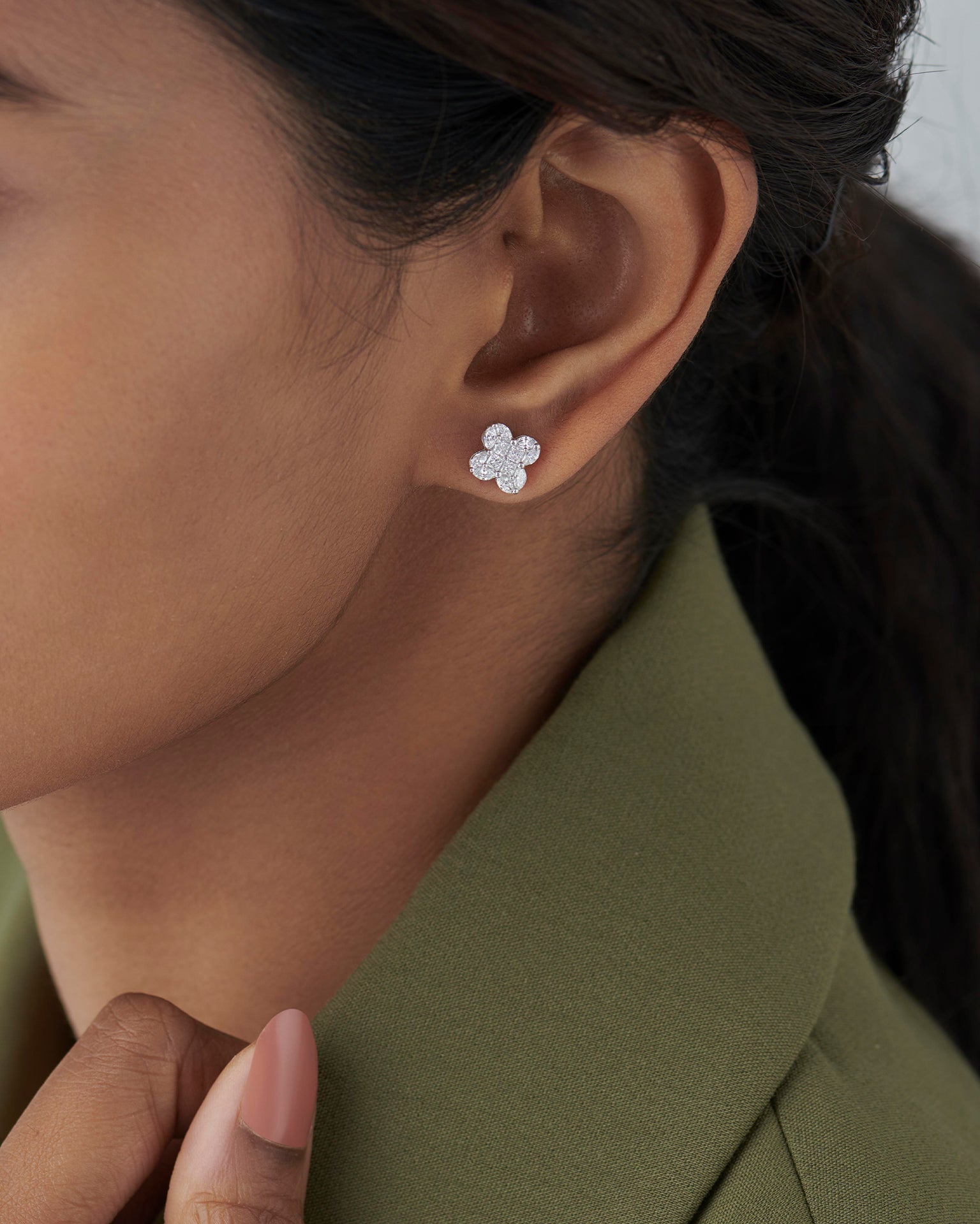 Blooming Diamond Studs, Sterling Silver, 7/8 ct Lab Grown Diamond-4