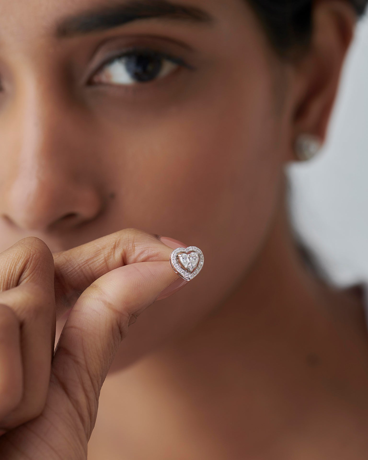 Timeless Diamond Heart Studs, Sterling Silver, 5/8 ct Lab Grown Diamond-4