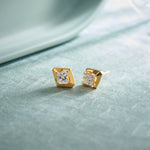 Faceted Solitaire Studs, 14K Gold Vermeil, 7/8 ct Lab Grown Diamond-1