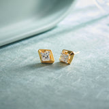 Faceted Solitaire Studs, 14K Gold Vermeil, 7/8 ct Lab Grown Diamond-1