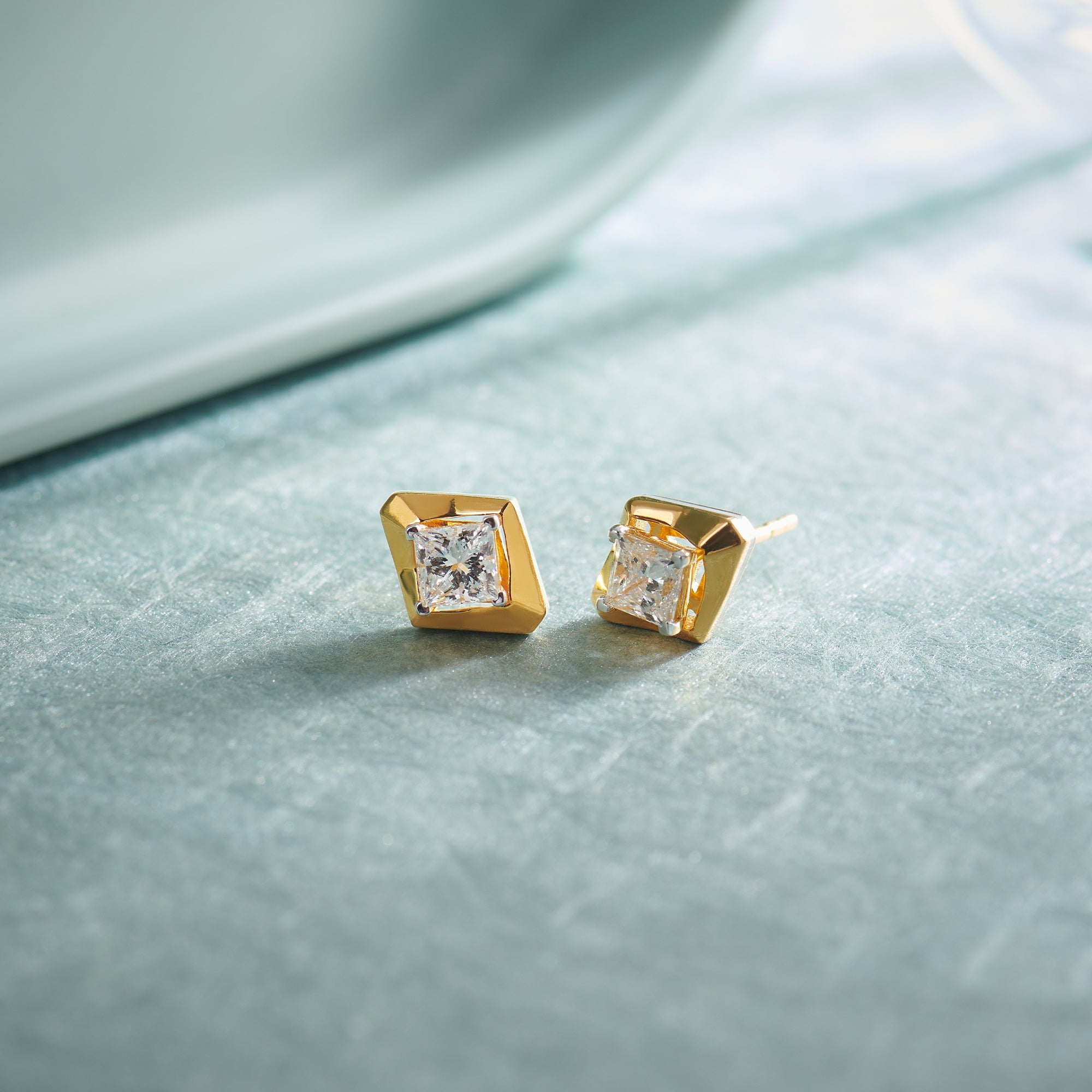 Faceted Solitaire Studs, 14K Gold Vermeil, 7/8 ct Lab Grown Diamond-1