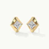 Faceted Solitaire Studs, 14K Gold Vermeil, 7/8 ct Lab Grown Diamond-3