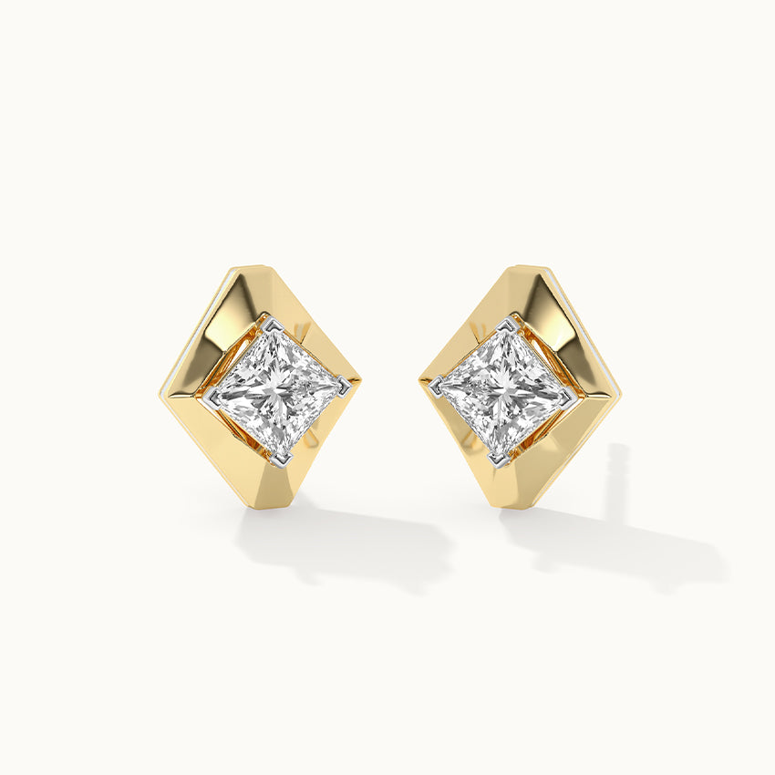 Faceted Solitaire Studs, 14K Gold Vermeil, 7/8 ct Lab Grown Diamond-3