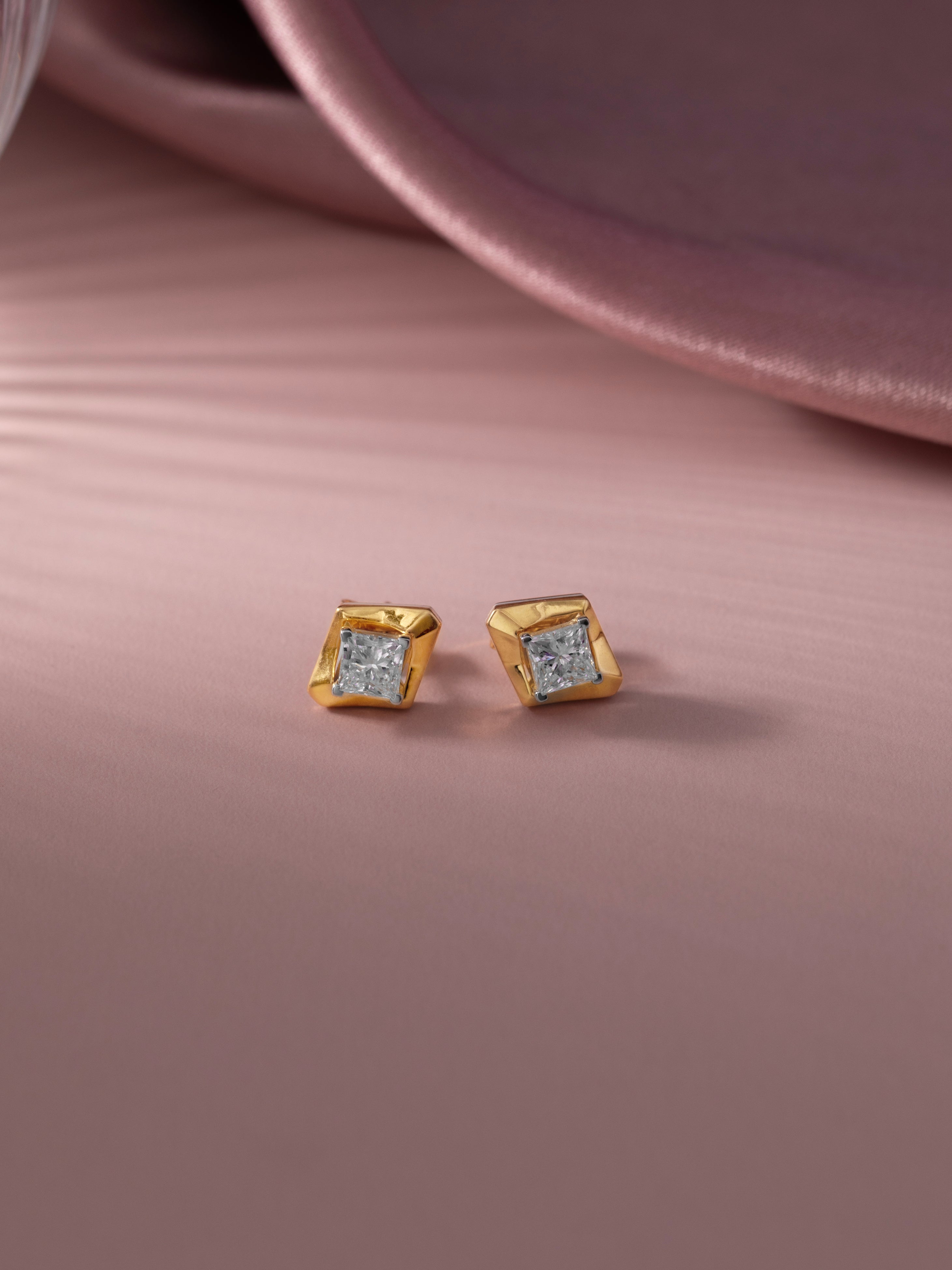 Faceted Solitaire Studs, 14K Gold Vermeil, 7/8 ct Lab Grown Diamond-7