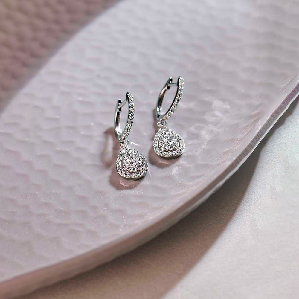 Teardrop Halo Diamond Hoops, 14K Solid Gold, 3/4 ct Lab Grown Diamond-1