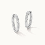 Classic Two Line Panaroma Diamond Hoops, Sterling Silver, 1 ct Lab Grown Diamond-3