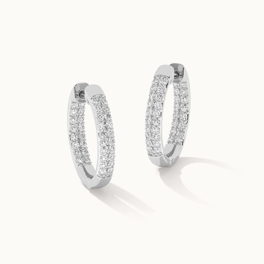 Classic Two Line Panaroma Diamond Hoops, Sterling Silver, 1 ct Lab Grown Diamond-3