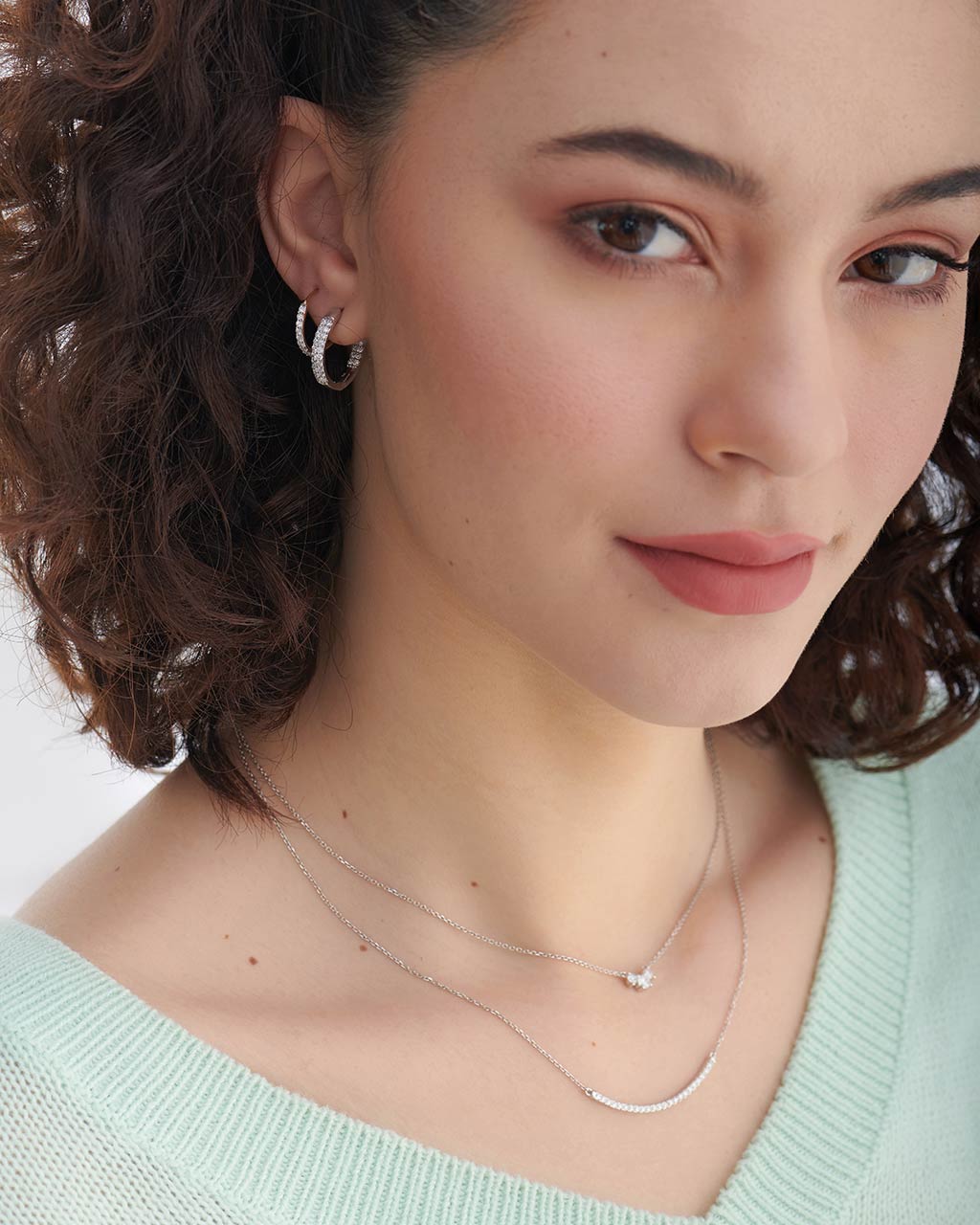 Classic Two Line Panaroma Diamond Hoops, Sterling Silver, 1 ct Lab Grown Diamond-2
