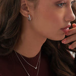 Classic Two Line Panaroma Diamond Hoops, Sterling Silver, 1 ct Lab Grown Diamond-5