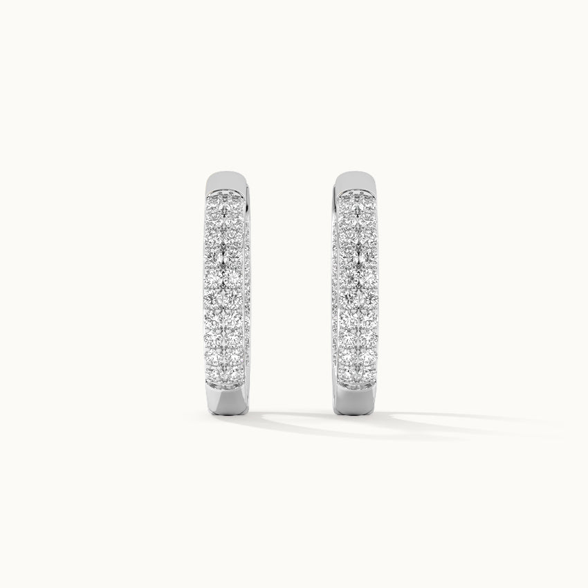 Classic Two Line Panaroma Diamond Hoops, Sterling Silver, 1 ct Lab Grown Diamond-7