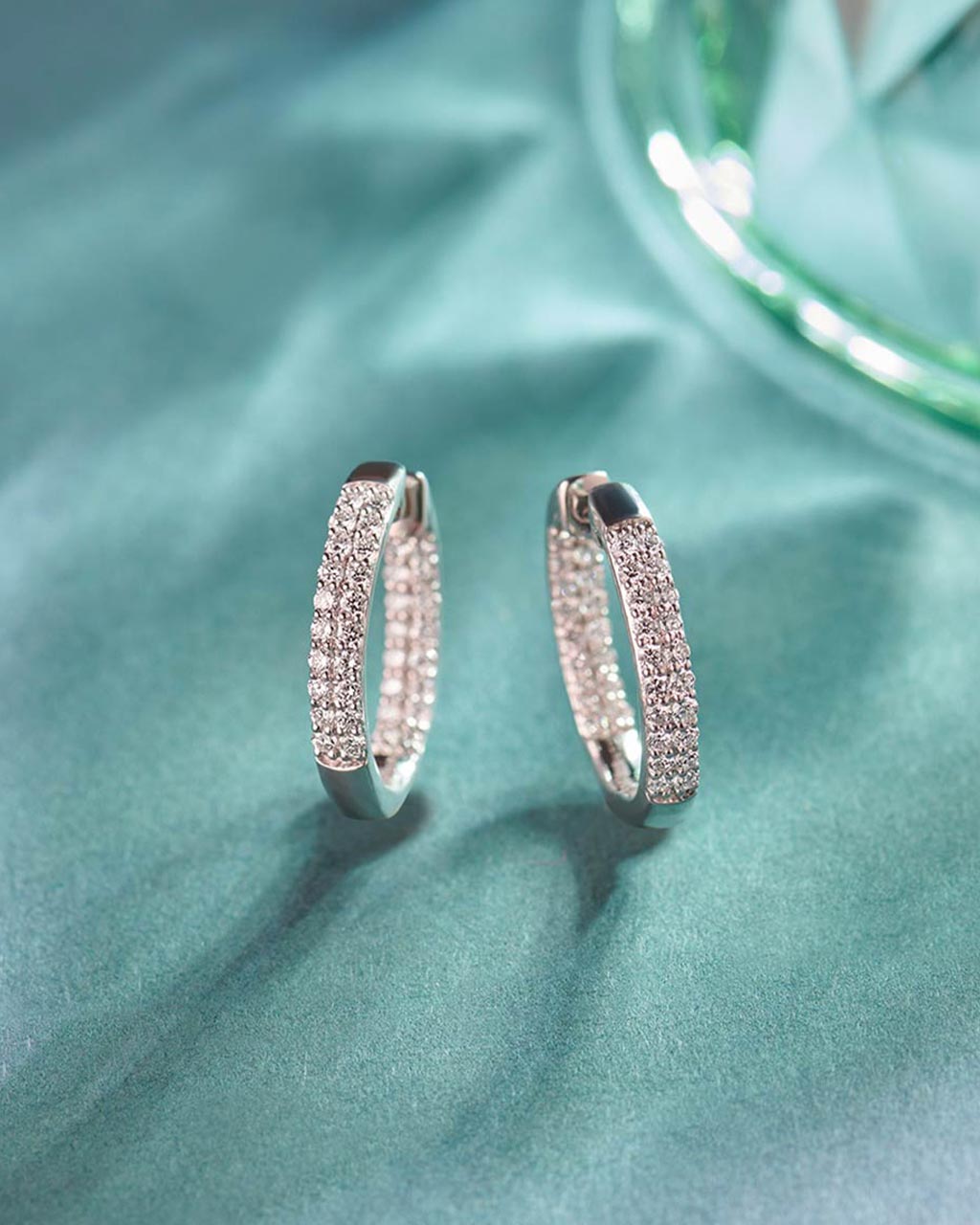 Classic Two Line Panaroma Diamond Hoops, Sterling Silver, 1 ct Lab Grown Diamond-6