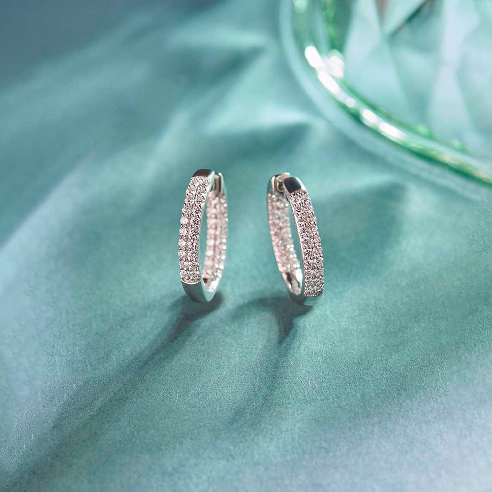 Classic Two Line Panaroma Diamond Hoops, 14K Solid Gold, 1 ct Lab Grown Diamond-1