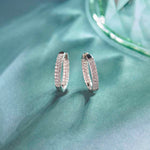 Classic Two Line Panaroma Diamond Hoops, 14K Solid Gold, 1 ct Lab Grown Diamond-1