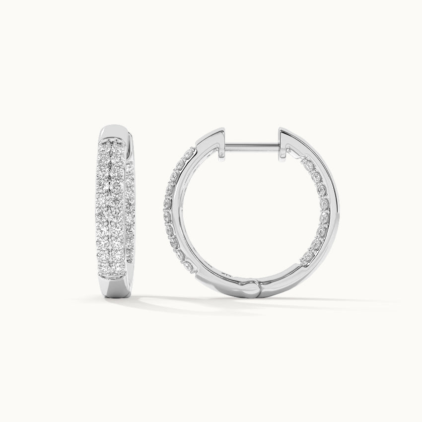 Classic Two Line Panaroma Diamond Hoops, Sterling Silver, 1 ct Lab Grown Diamond-8