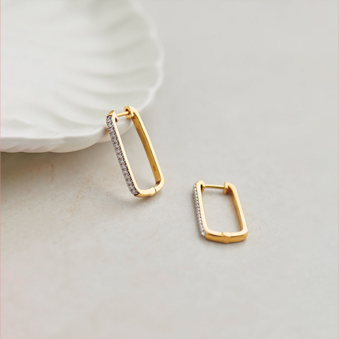 Paperclip Large Diamond Hoops, 14K Solid Gold, 1/5 ct Lab Grown Diamond-1