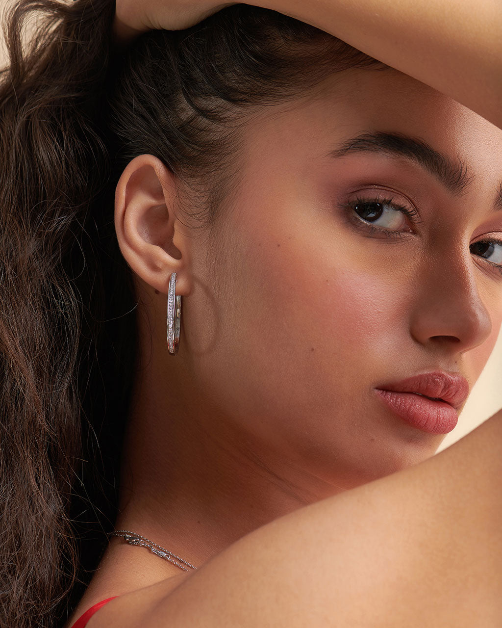 Classic Oval Large Diamond Hoops, Sterling Silver, 1/2 ct Lab Grown Diamond-5