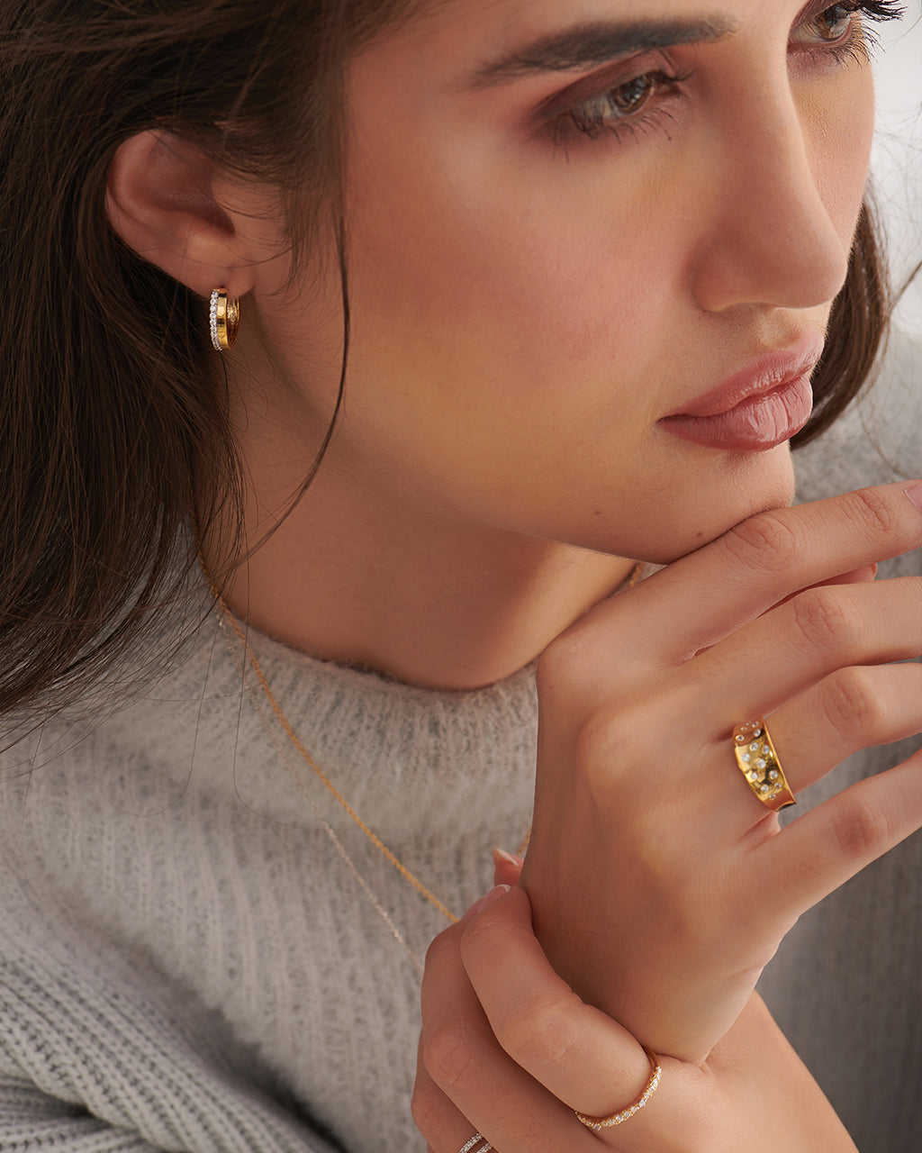Two Band Diamond Hoops, 14K Solid Gold, 1/4 ct Lab Grown Diamond-5