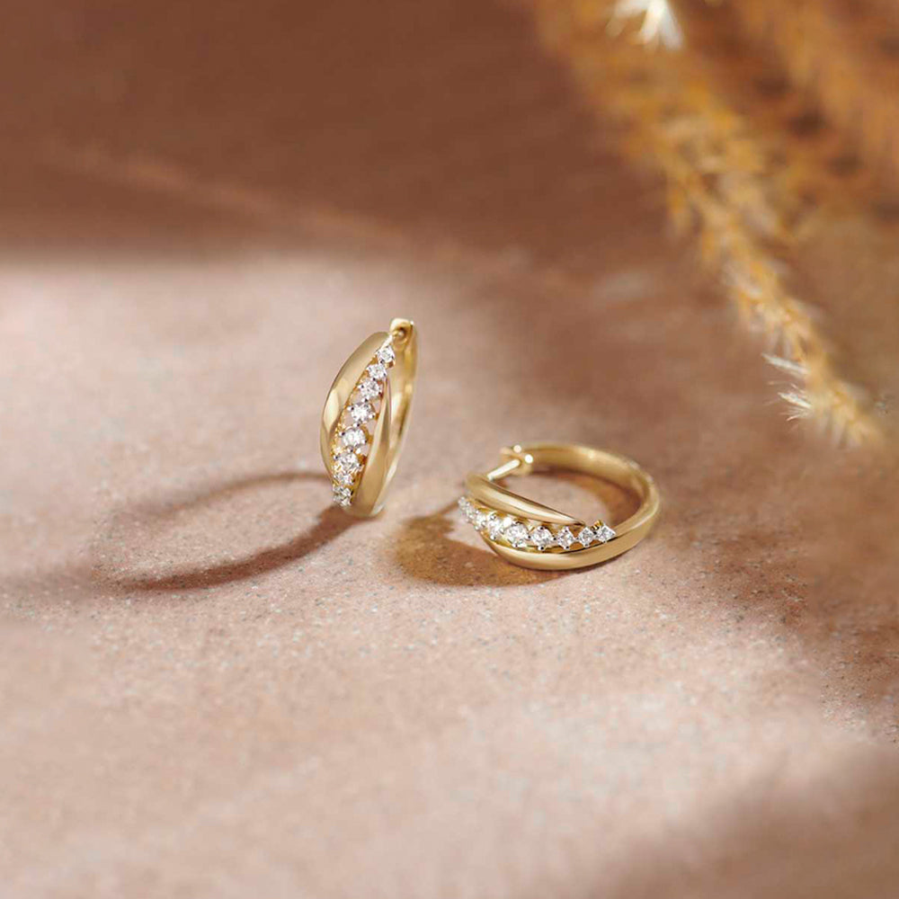 Ridge Diamond Hoops, 14K Solid Gold, 1/3 ct Lab Grown Diamond-1