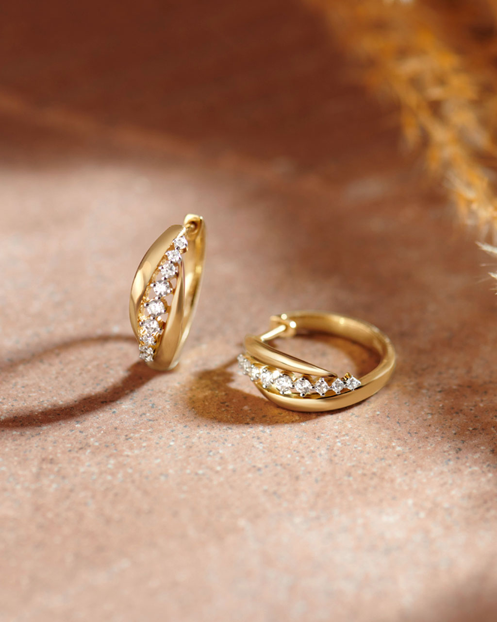 Ridge Diamond Hoops, 14K Solid Gold, 1/3 ct Lab Grown Diamond-6
