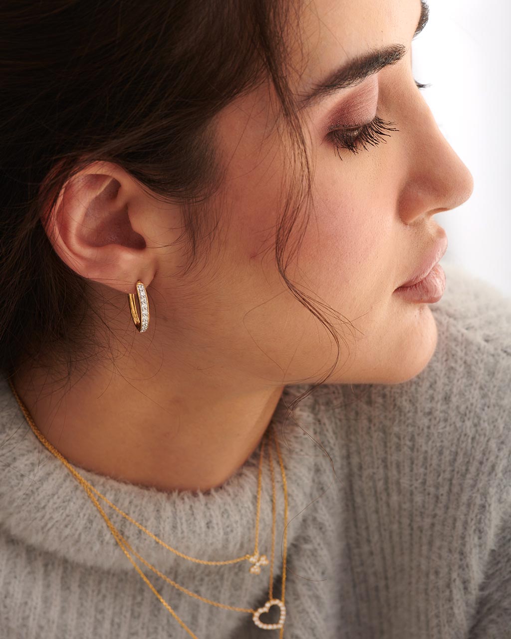 Elegant Diamond Hoops, 14K Solid Gold, 1/2 ct Lab Grown Diamond-5