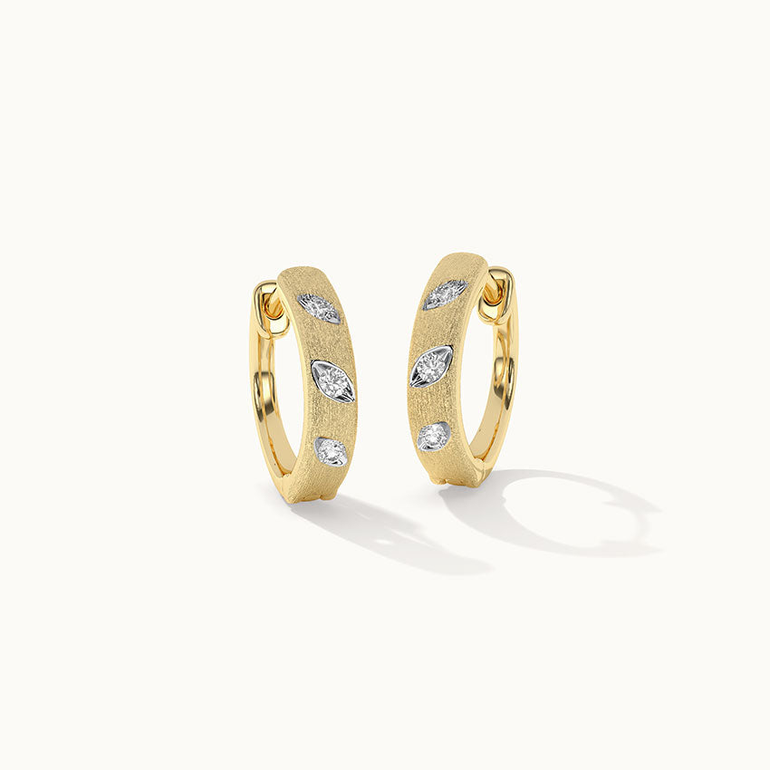 Leaf Station Diamond Hoops, 14K Solid Gold, 1/6 ct Lab Grown Diamond-3