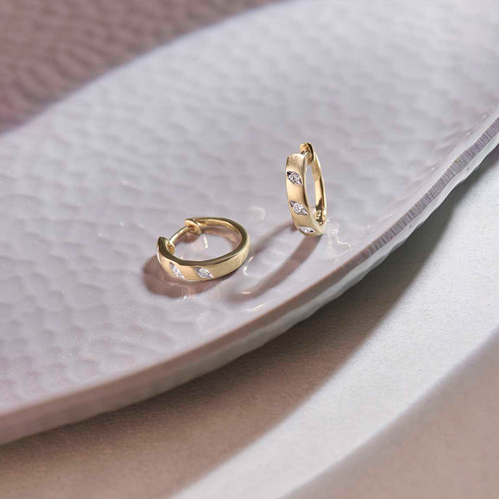 Leaf Station Diamond Hoops, 14K Solid Gold, 1/6 ct Lab Grown Diamond-1