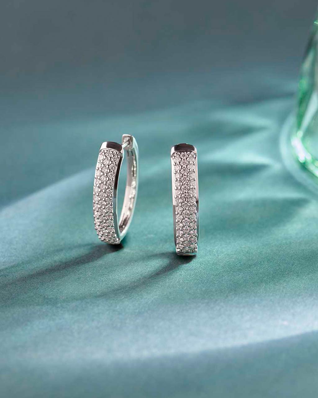 Oval Three Row Diamond Hoops, Sterling Silver, 1 ct Lab Grown Diamond-6