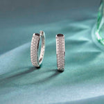 Oval Three Row Diamond Hoops, Sterling Silver, 1 ct Lab Grown Diamond-6