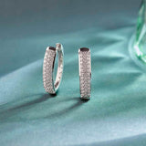 Oval Three Row Diamond Hoops, Sterling Silver, 1 ct Lab Grown Diamond-6