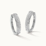 Oval Three Row Diamond Hoops, Sterling Silver, 1 ct Lab Grown Diamond-3