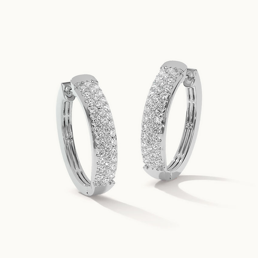 Oval Three Row Diamond Hoops, Sterling Silver, 1 ct Lab Grown Diamond-3