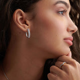 Oval Three Row Diamond Hoops, Sterling Silver, 1 ct Lab Grown Diamond-5
