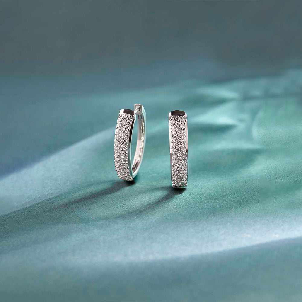 Oval Three Row Diamond Hoops, Sterling Silver, 1 ct Lab Grown Diamond-1
