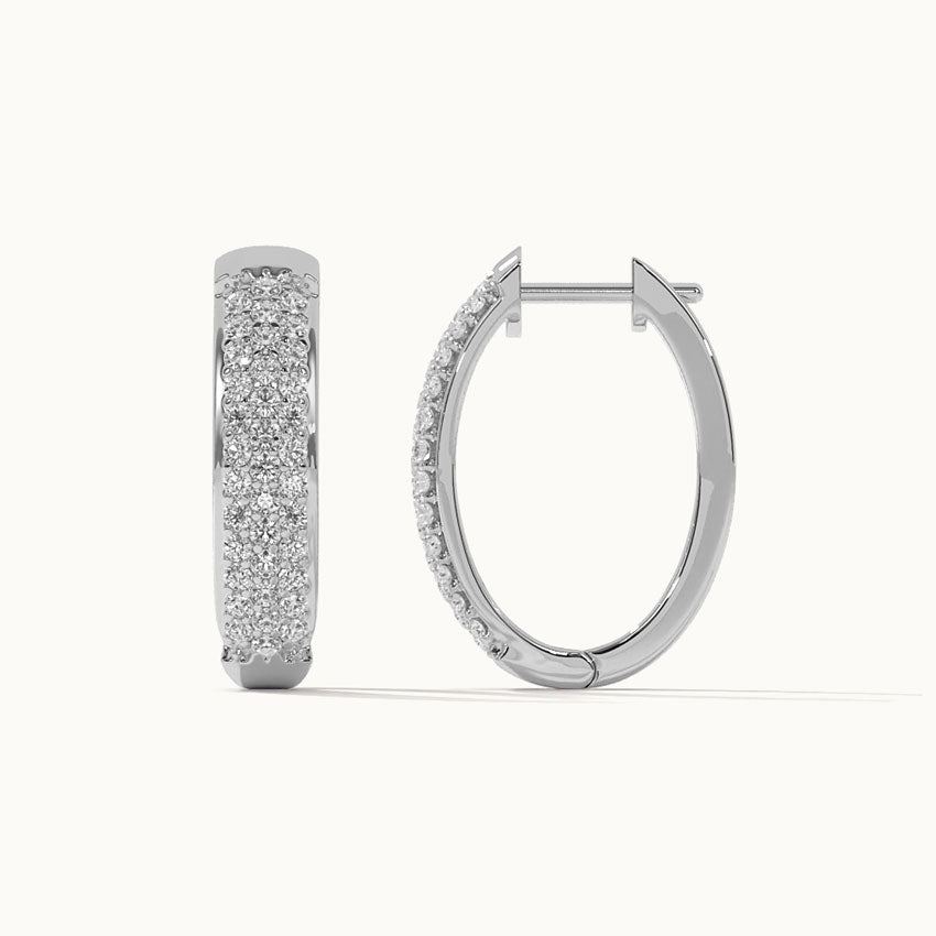 Oval Three Row Diamond Hoops, Sterling Silver, 1 ct Lab Grown Diamond-7