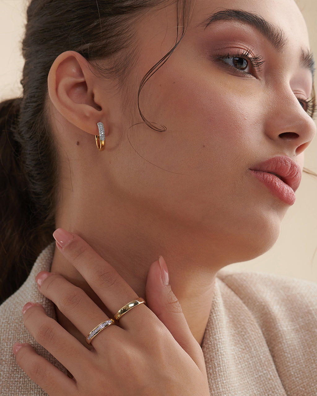 Classic Tubular Diamond Hoops, 14K Solid Gold, 1/2 ct Lab Grown Diamond-2