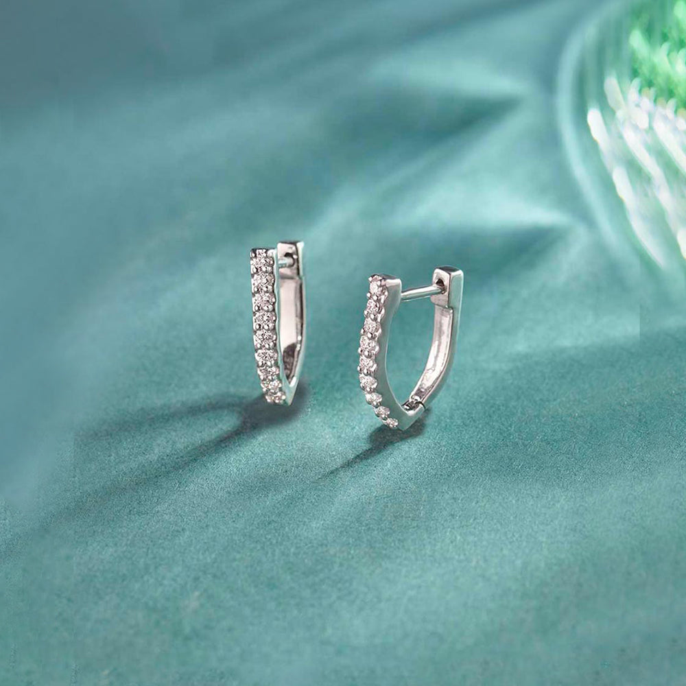 Classic V Two Row Diamond Hoops, Sterling Silver, 1/4 ct Lab Grown Diamond-1