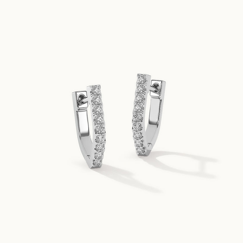 Classic V Two Row Diamond Hoops, Sterling Silver, 1/4 ct Lab Grown Diamond-3