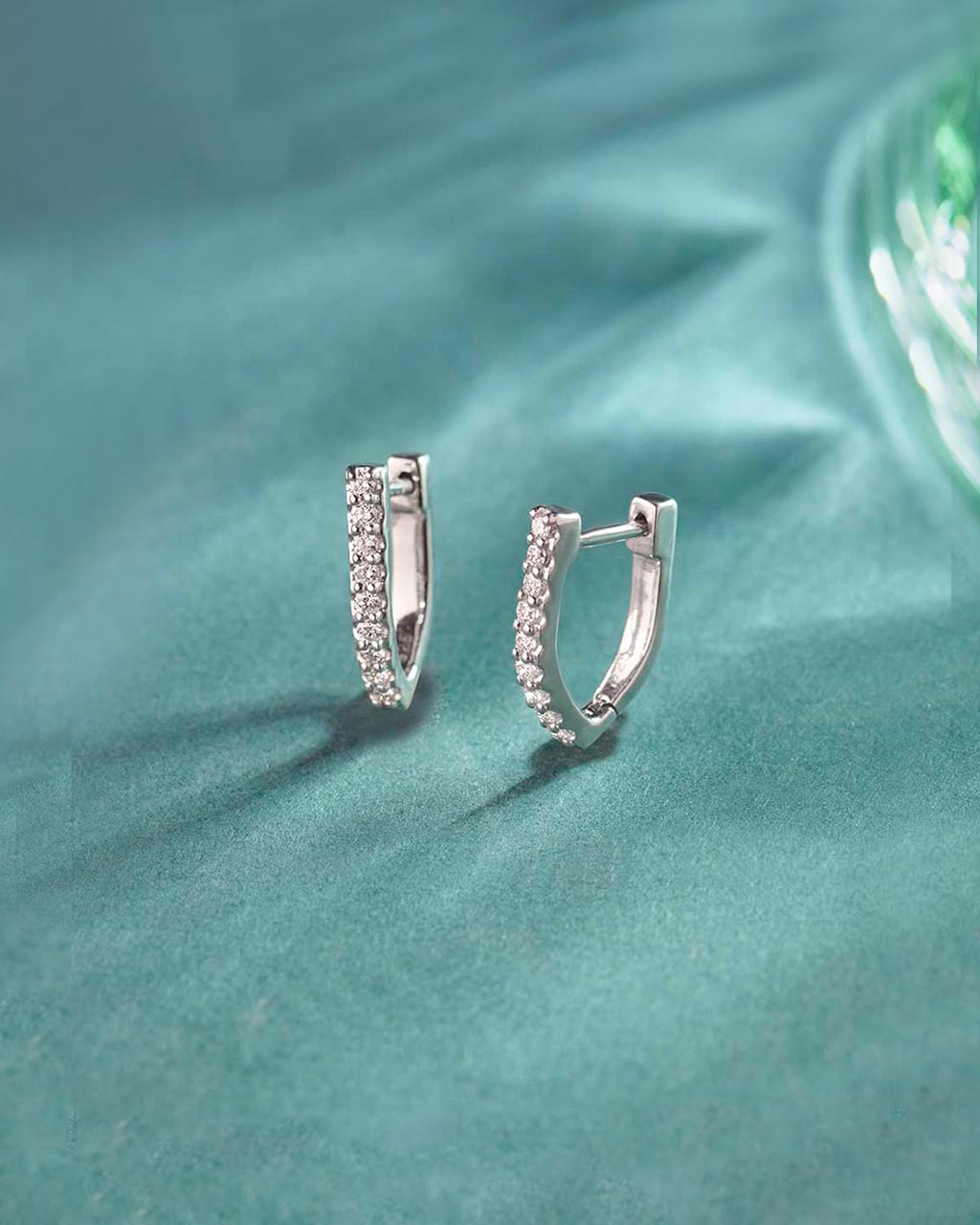 Classic V Two Row Diamond Hoops, Sterling Silver, 1/4 ct Lab Grown Diamond-6