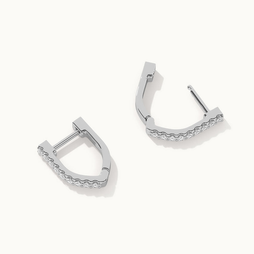 Classic V Two Row Diamond Hoops, Sterling Silver, 1/4 ct Lab Grown Diamond-8