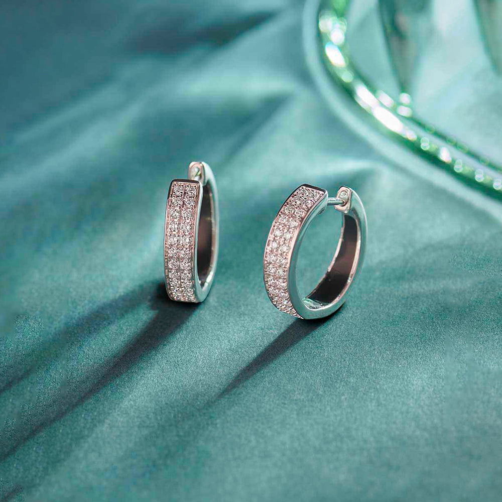 Classic Two Line Diamond Hoops, Sterling Silver, 1/2 ct Lab Grown Diamond-1