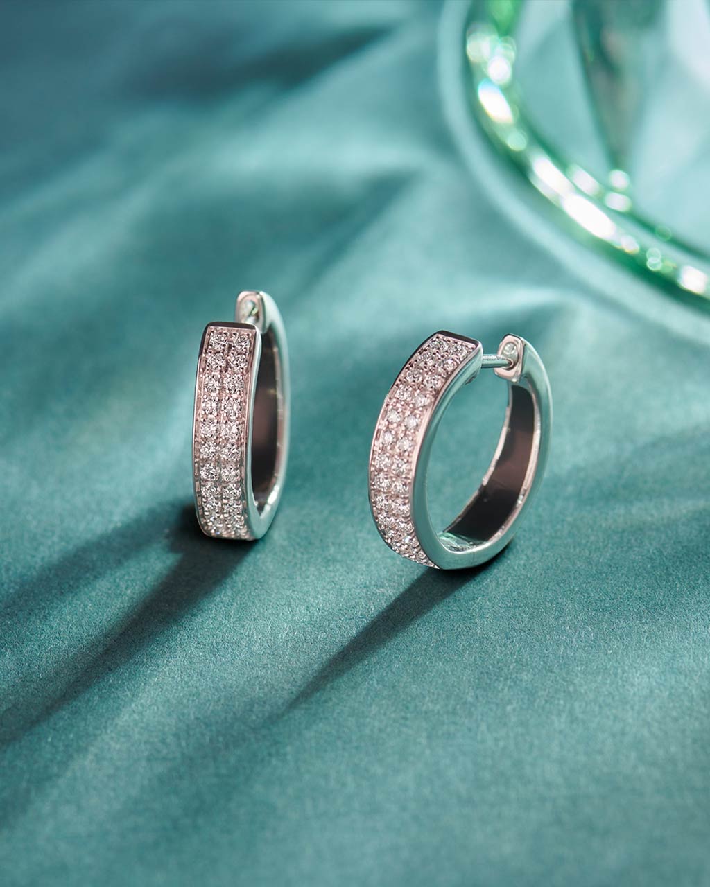 Classic Two Line Diamond Hoops, Sterling Silver, 1/2 ct Lab Grown Diamond-6