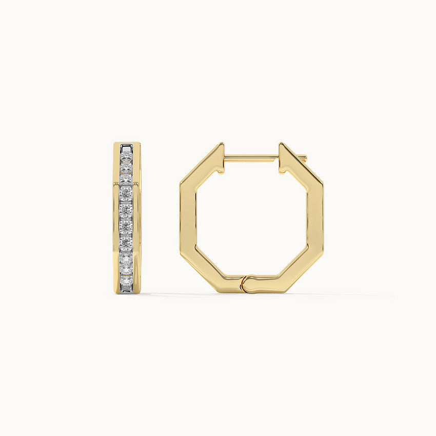 Octa Small Diamond Hoops, 14K Solid Gold, 1/2 ct Lab Grown Diamond-5
