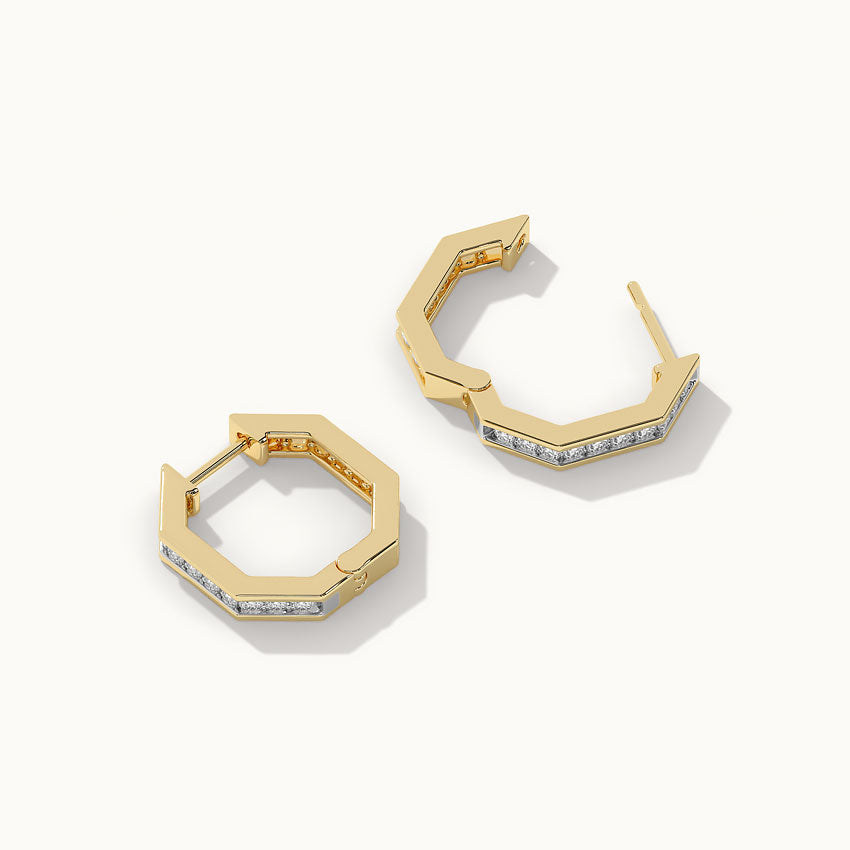 Octa Small Diamond Hoops, 14K Solid Gold, 1/2 ct Lab Grown Diamond-6